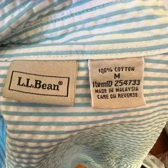 L.L. Bean Women's Seersucker 100% Cotton Blue/Wht Buttondown Sz M Preppy Top - Picture 5 of 5